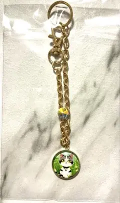 猫 イラスト キーホルダー ゴールドチェーン チャーム