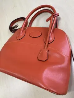 本革　オレンジ　ショルダーバッグ　ハンドバッグ　牛革