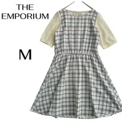 THE EMPORIUM チェック柄 レース袖 ワンピース M