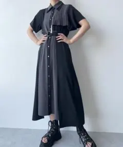 HARE プリーツキリカエワンピース ブラック×パープル ベルト付きのサムネイル