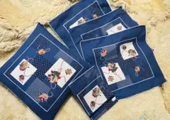 【ほぼ新品】和模様座布団カバー5枚セット　藍色　55×59㎝