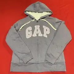 ギャップ GAP ブルー ペイズリー柄 ロゴ ジップアップパーカー L 水色 