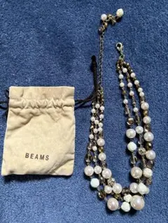 BEAMS パールクリスタル多重ネックレス