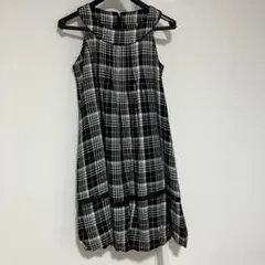 KUMIKYOKU組曲チェック柄ノースリーブワンピースバルーン裾 黒 白TL美品