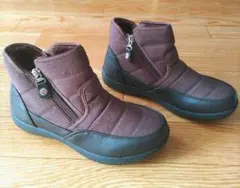 ブラウン ジッパー付きショートブーツ 23.0cm