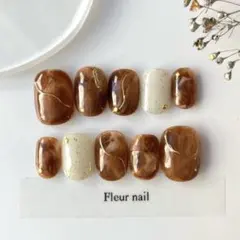 ネイルチップ　ちゅるん　ブラウン　ニュアンス　ミラー　カフェカラー　オーダー