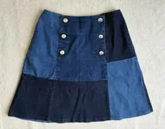 NICE CLAUP パッチワーク風　デニムフレアミニスカート　F