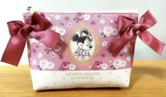 ディズニー ミニーマウス 花柄ポーチ ピンク リボン 新品未使用