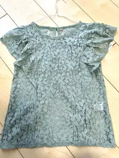 新品未使用タグ付 GU ジーユー Women レースラッフルデザインT グリーン