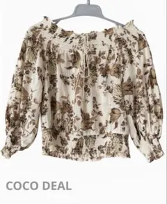 COCODEAL 花柄 コットン オフショル シャーリング ブラウス M 茶色のサムネイル