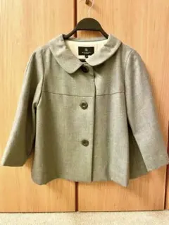 新品同様【ビューティーアンドユース】フレアジャケット 七分袖 丸襟 グリーン系