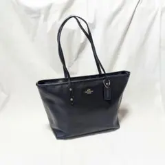 【COACH】美品レザートートバッグ・ハンドバッグ　ネイビー　F36875