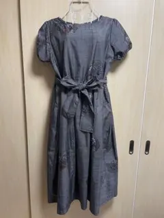 大島着物リメイク／パフスリーブワンピース