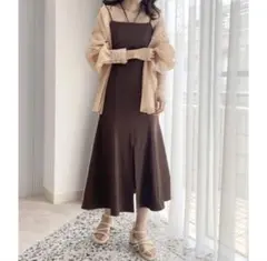 NICECLAUP ホルターネックスリットキャミワンピースブラウン