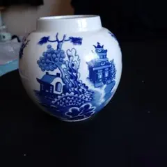 アンティーク 陶器製 壺 ブルー＆ホワイト シノワズリ