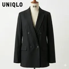 ユニクロ ダブルブレスト テーラードジャケット リネン混 ブラック L