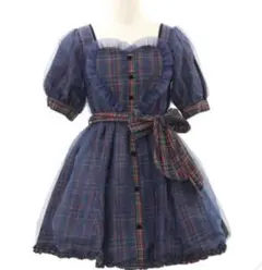 リズリサ ハート チェック柄 ワンピース ネイビー