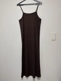 【GU】ブラウン リブ キャミワンピース ロング丈 M