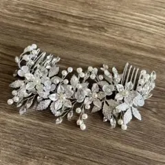 シルバー 花と葉のヘッドドレス