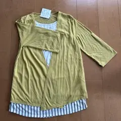 新品イエロー 重ね着風 トップス 七分丈