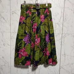 フローラルプリント ボタニカル フレアロングスカート ベルト付き 日本製
