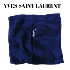 Yves Saint Laurent ロングスカーフ 紺×白 ロゴ柄 シルク