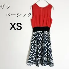 ZARA ザラベーシック 膝丈ワンピース ノースリーブ 柄物 ウエストゴム XSのサムネイル