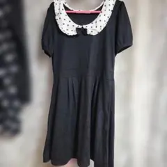 昔の夢展望　ドット襟　プチリボンワンピース　平成姫系　LL MaryRose黒