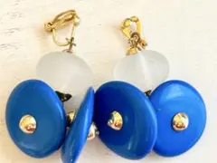 年代物 当時物 未使用 個性的 ブルー×クリア レトロvintageイヤリング
