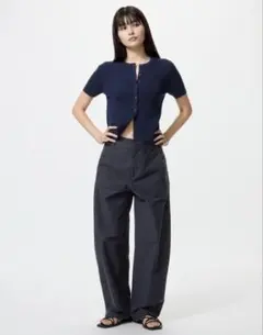 【UNIQLO】【ジャージーバレルレッグパンツ】【M】【ネイビー】【試着のみ】