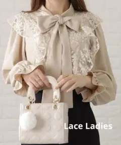 【新品タグ付き】　レースレディース シャツ ボウタイ付きレースブラウス　入園入学