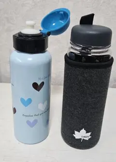 【新品】水筒 2点セット LOGOSボトルカバー付き＆ハート柄ボトル