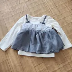 ベビー 長袖トップス 90cm チュール重ね着風