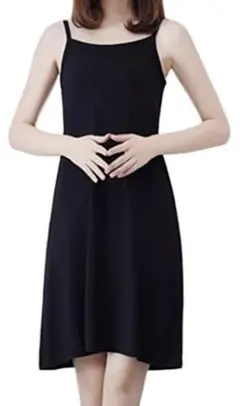 ペチコート ハーフスリップ レディース インナー ワンピース 薄手 黒 L