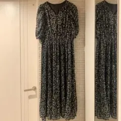 GRL グレイル　ロングワンピース　パフスリーブ　ウエストゴム　プリーツ　L