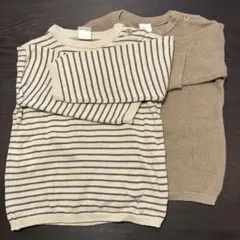 ベビー服 2枚セット トップス ストライプ・ベージュ