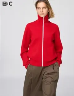 UNIQLO C ミラノリブフルジップカーディガン 赤M