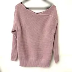 【ロデオクラウンズ】くすみピンクニット S コットン混 リブ袖 春ニット