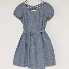 白黒チェック柄 半袖ワンピース ロリータ フリル リボン