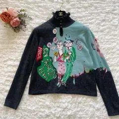 トクコプルミエヴォル　ハイネック　アートニット　パールボタン　ラメ　刺繍