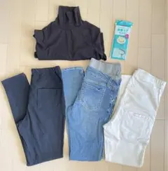 マタニティ　ウェア　デニム　スキニーパンツ　セット　タートル　ボトムス