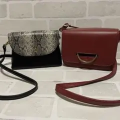 【美品】パイソン柄とエンジ色のレトロな型のショルダーバッグ2個セット