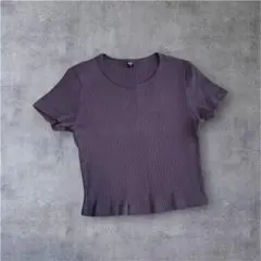UNIQLO ユニクロ　リブ編み 半袖　クロップドTシャツ　ダークグレー　M