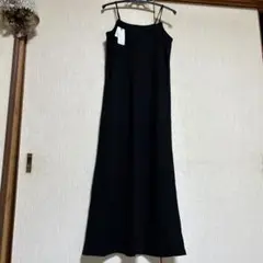 タグ付きワッフル キャミワンピース ブラック M-L