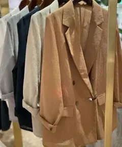 camel、、LOUNGEDRESS リネンライクシアージャケット Loungedress - Loungedress(ラウンジドレス) リネンライクシアー