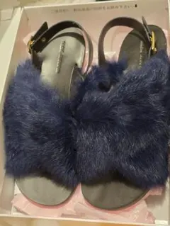 ファビオルスコーニ　ネイビー ファーサンダル　新品