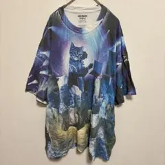 半袖 Tシャツ 猫柄 ビッグサイズ 2XL 紺青白 綿 カジュアル ストリートのサムネイル