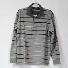 Golden Bear グレー ボーダー 長袖ポロシャツ