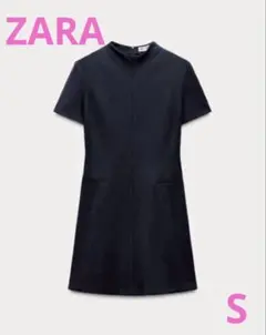 ダークブルー 半袖ミニワンピース