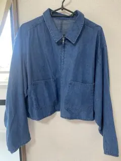 濃いデニムブルー クロップドジャケット